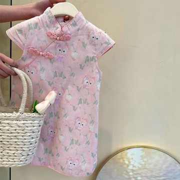 女童粉色寶寶國風旗袍純棉薄款夏兒童裙子新中式小女孩改良連衣裙