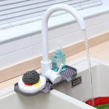 🚀爆款Faucet Drip Mat雙孔徑水龍頭瀝水墊 窄邊瀝水墊 可折邊水龍頭防濺墊 開口瀝水墊 水槽防濺衛 浴置物