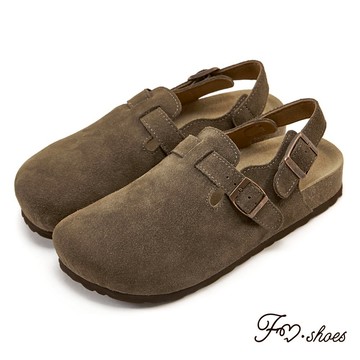 FM SHOES 全真皮足弓減壓麂皮饅頭鞋 卡其