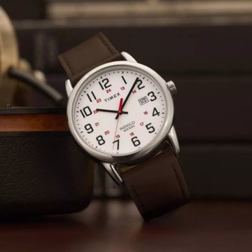 TIMEX 天美時 Easy Reader 38 毫米 經典簡約 皮革錶帶手錶(銀 TXTW2Y12600)