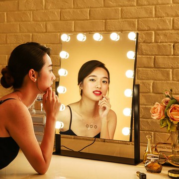 免運  桌上型台式化妝鏡 米卡化妝鏡帶燈臺式充電補光美容帶燈led 燈泡鏡子梳妝鏡直播美顏