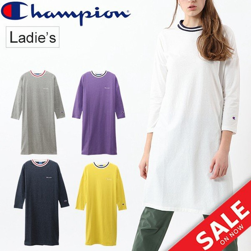 Champion ワンピース 8分袖 レディース チャンピオン 5スリーブ スリットワンピース チュニック ドレス クルーネック Cw Qs404 通販 Lineポイント最大get Lineショッピング