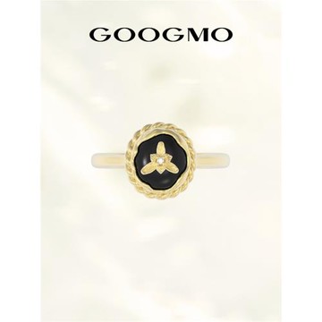 GOOGMO西西里婭系列復古迷你蝴蝶蘭戒指女貝母黑瑪瑙食指開口尾戒