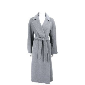 Max Mara-WEEKEND TEMPERA 寬翻領 灰色羊駝毛 馬海毛混紡 袍式綁帶大衣 外套