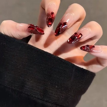 愛依依 美甲 戴甲 甲片新款戰甲紅色爆閃紅鑽穿戴甲美甲中長款-13096.