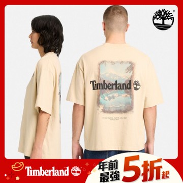 (領券再折)Timberland官方旗艦 中性淺卡其色寬版戶外背面圖案T恤|A5STQ260