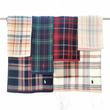 小瑕~出口日單pol0外貿純棉長絨棉蘇格蘭格情侶洗臉毛巾80*34面巾