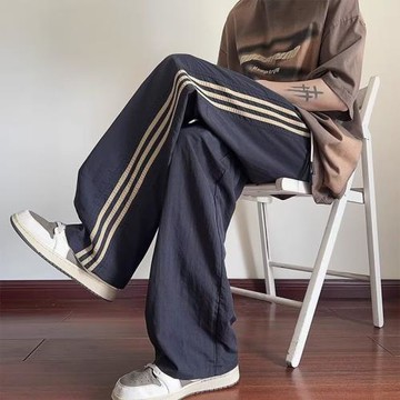 美式三杠透氣孔冰絲休閑褲男士夏季超薄速干運動褲青年學生直筒褲