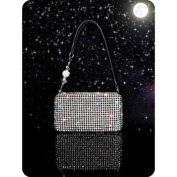 夜玥晚宴水鉆石包包女2025新款潮高級感腋下包銀色小方包女斜挎