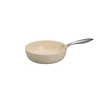 SILWA 西華 鵝卵石陶瓷不沾深煎鍋 BSW-24W 奶油杏白 1.2kg  24cm  1個