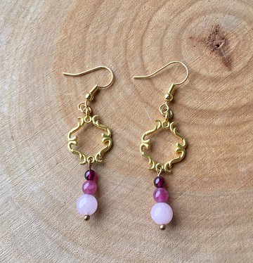 ||櫻花粉||紅石榴粉晶耳環/粉紅碧璽/天然石手作飾品 快速出貨