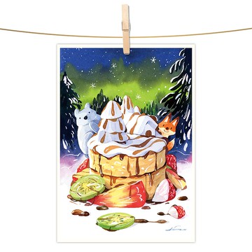 afu水彩插畫明信片 - 極地甜點屋