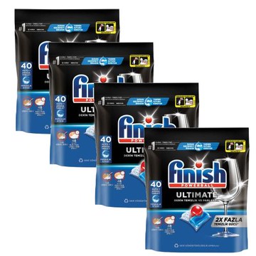 FINISH量子極淨洗碗凝球全效合一洗碗塊洗滌球洗碗錠4包組共160入洗碗機配件FINISH-ULTIMATE-4