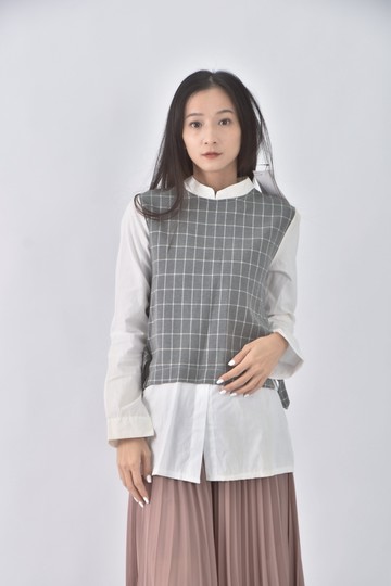 (S) tokoyo fashion質感格紋灰色短袖上衣