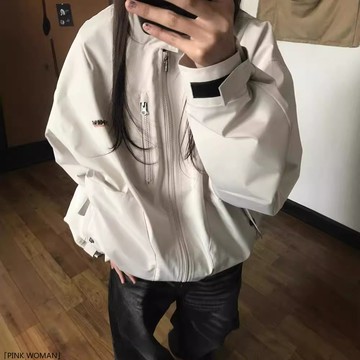 外套女春秋款百搭寬鬆設計感小衆男女款潮牌工裝夾克上衣