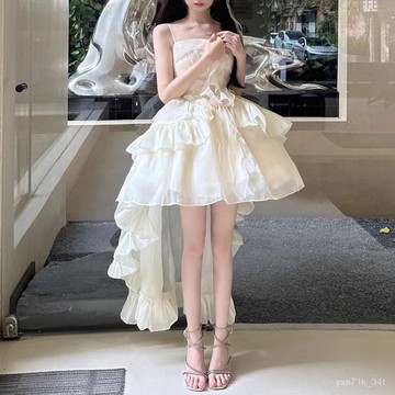 法式甜美初戀兩穿吊帶連衣裙 夏季設計蓬蓬公主蓬蓬裙 小個子洋裝 甜美連身裙 吊帶裙 公主裙 蓬蓬裙 短裙