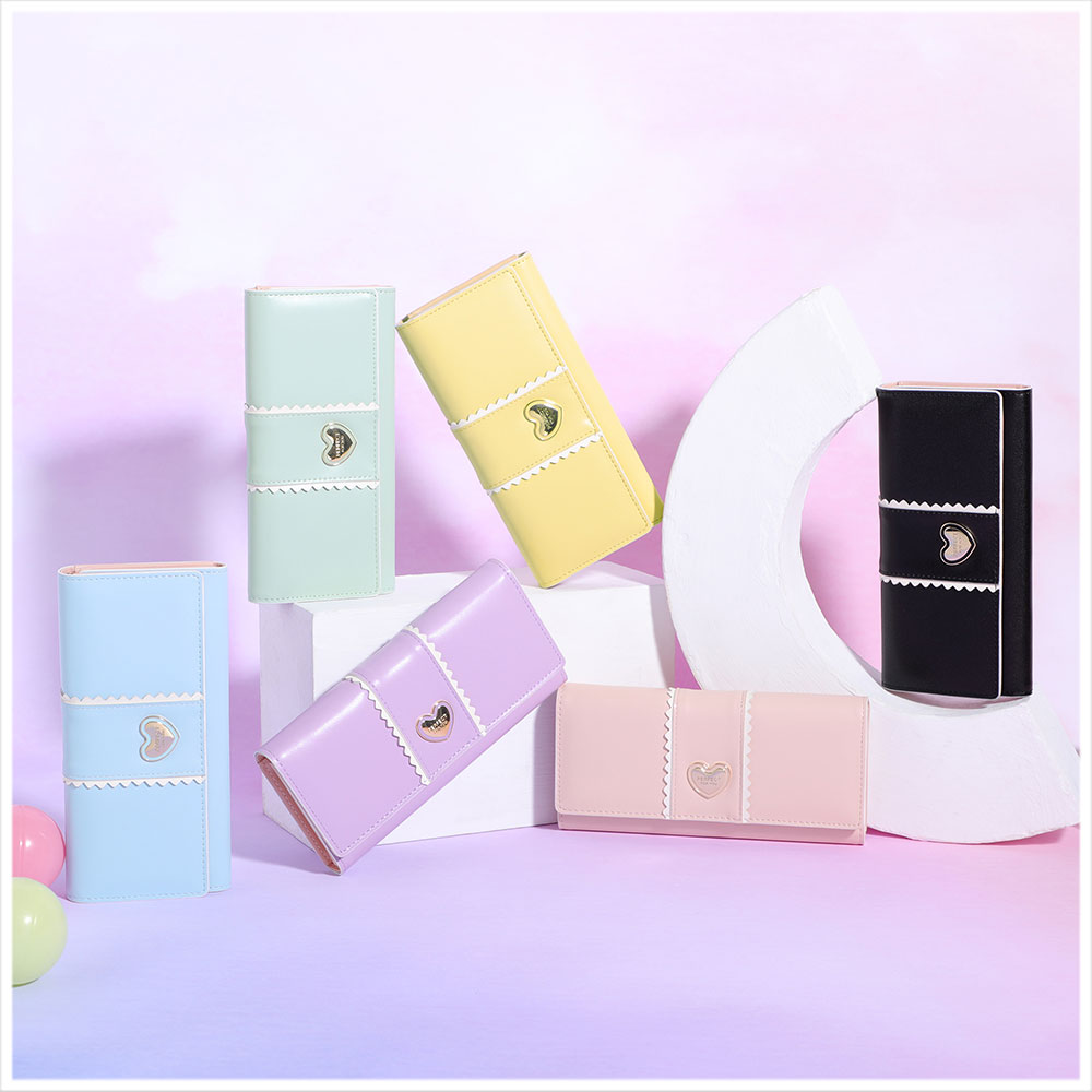 天藍小舖-夢幻冰淇淋花邊愛心金釦長夾-共6色-$299【A08081471】