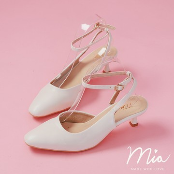 ANNSTAR 子芯Mia聯名-優雅交響曲可拆珍珠鍊條拉帶跟鞋4.5cm-白