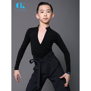 茜卡索 拉丁舞服男童秋冬長袖比賽服男孩考級規定服練功服G5031