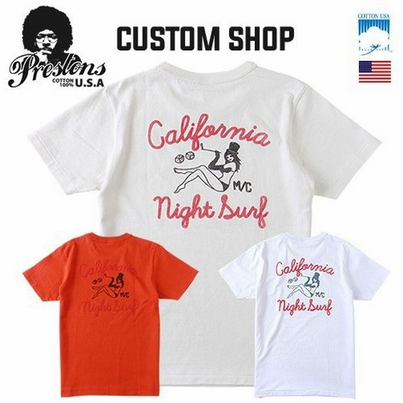 Prestons カスタムショップ 50 Sチェーン刺繍プリント California Night Surf アメカジｔシャツ P0414 メンズ アメカジ 通販 Lineポイント最大get Lineショッピング