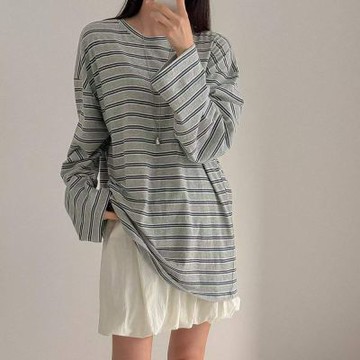 正韓女上衣 萊昂條紋長袖T恤STP1070-創翊韓都