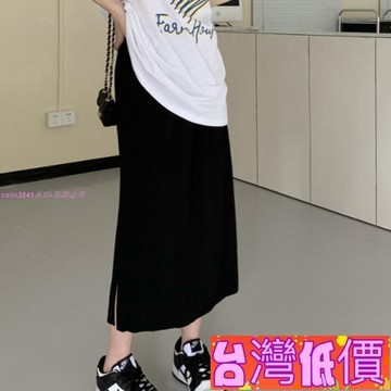 悅裳💎台灣免運💎素色大擺中長款開叉半身裙 韓版百搭A字鬆束腰女裙子 閨蜜裝 女生度假風文藝顯瘦中長裙
