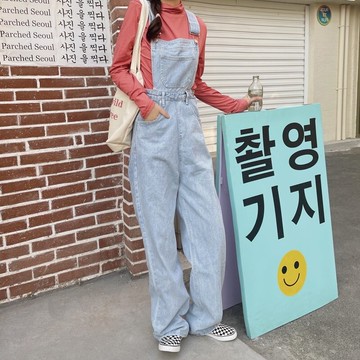 現貨+預購 牛仔褲丹寧吊帶褲大碼寬褲直筒褲落地褲休閒女裝-寬鬆直筒闊腿連身褲女褲子74cc23【獨家進口】【米蘭精品】