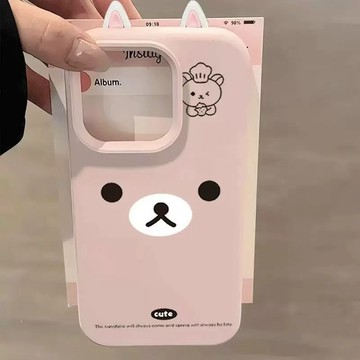 【液態矽膠】貓耳輕鬆熊適用蘋果17promax手機殼iPhone16plus糯米殼15pro軟殼14大孔13防摔12