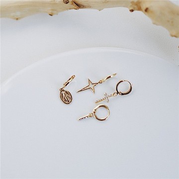 【SoLight鹽青】十字架耳環4件套-金 SL131