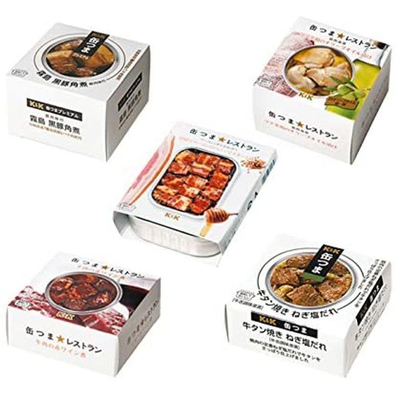 缶つま 缶づめ 5種類5食 お肉詰合せセット（国分 kk）(豚角煮 マテ茶鶏 厚切りベーコン 赤ワイン煮 牛タン焼き)