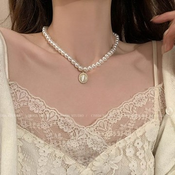 法式復古貓眼石珍珠項鍊 頸鍊女 小衆高級感鎖骨鏈 2026新款珍珠項鍊 韓系珍珠項鍊