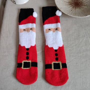 紅色圣誕老人大童保暖點膠中筒襪