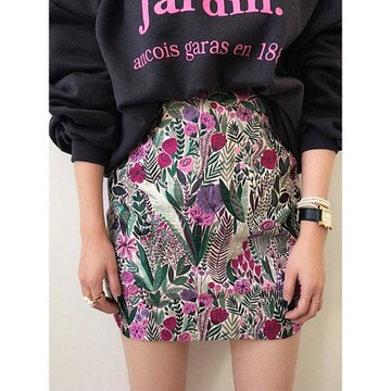 【sol.owen】韓國進口立體樹葉花朵高腰修身包臀半身短裙