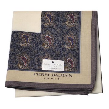 Pierre Balmain Paris 經典腰果花雙色滾邊字樣LOGO圖騰帕領巾(黑灰系/48CM)