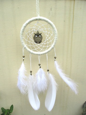 小風箏-貓頭鷹守護捕夢網-米白10公分