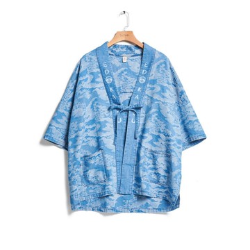 江戶勝 日系 男裝 提花牛仔半纏(拔淺藍) #上衣