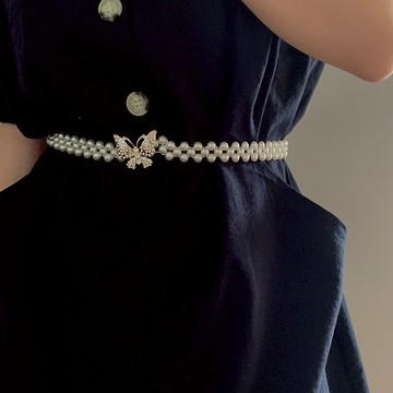 珍珠細腰封女簡約裝飾連衣裙子收腰配飾襯衫腰鏈百搭漢服小腰帶潮