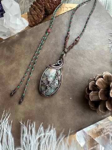 WW424 民族風繞銅線 復古做舊 wire wrap 幽靈水晶 生命之樹頸鏈