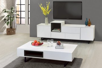 《珀莉》 電視櫃+茶几 兩套組 鋼琴烤漆 鏡面 白色亮烤 白色茶几 白色大幾 收納櫃 長形茶几 鐵腳 北歐 【新生活家具】