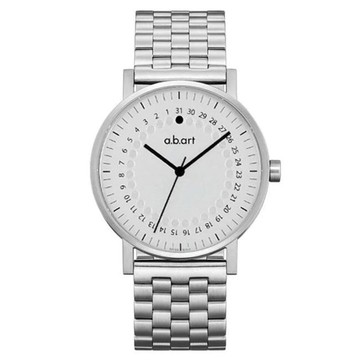 a.b.art  O系列經典日期圓盤跳點不鏽鋼帶錶-銀白 O101SC
