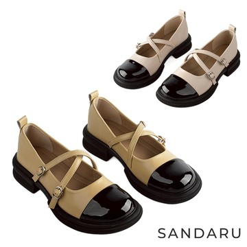 山打努SANDARU-瑪莉珍 法式交叉撞色娃娃鞋 大尺碼鞋
