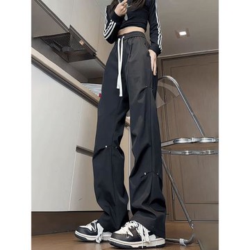 黑色褶皺傘兵工裝褲女款秋冬季小個子加絨褲子防水防風登山沖鋒褲