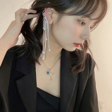 單只珍珠流蘇耳掛無耳洞女高級感耳環年新款潮耳夾耳飾