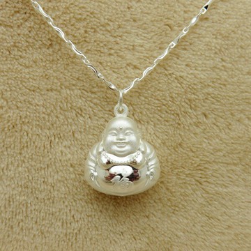 正品純銀佛吊墜999足銀項鏈女 彌勒佛掛墜銀飾品送媽媽生日禮物
