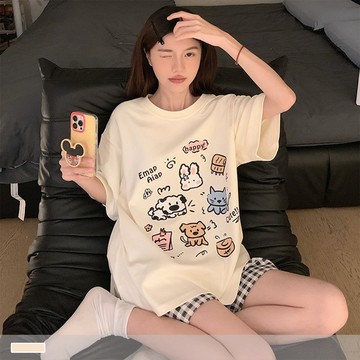 成套睡衣【棉柔舒適】甜寵茶會 印花袖短袖短褲 居家服 6870