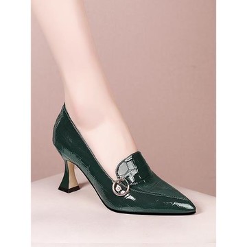 粗跟單鞋女高跟鞋女春季新款女鞋時尚真皮尖頭鞋女百搭一腳蹬女鞋