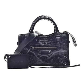 BALENCIAGA 經典Le City系列仿舊揉感小羊皮手提機車包/斜背包(迷你-黑色)
