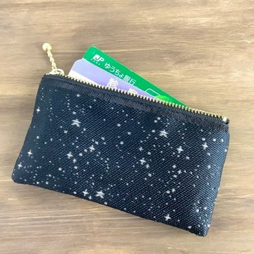 【星光夜語】榻榻米布邊 扁平迷你小包 零錢包 卡片夾 星星 宇宙 天空 黑 銀