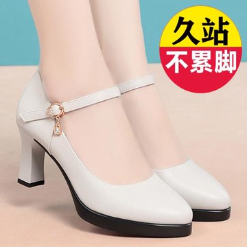 春秋真皮旗袍模特女鞋高跟工作鞋舞蹈鞋一字扣媽媽皮鞋走秀單鞋女