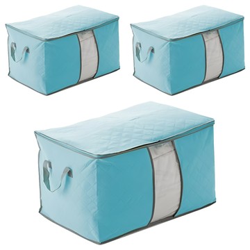 E.dot 竹炭棉被衣物收納袋 橫式 大 58 x 43 x 33.5cm  大(58 x 43 x 33.5cm  藍色  3個